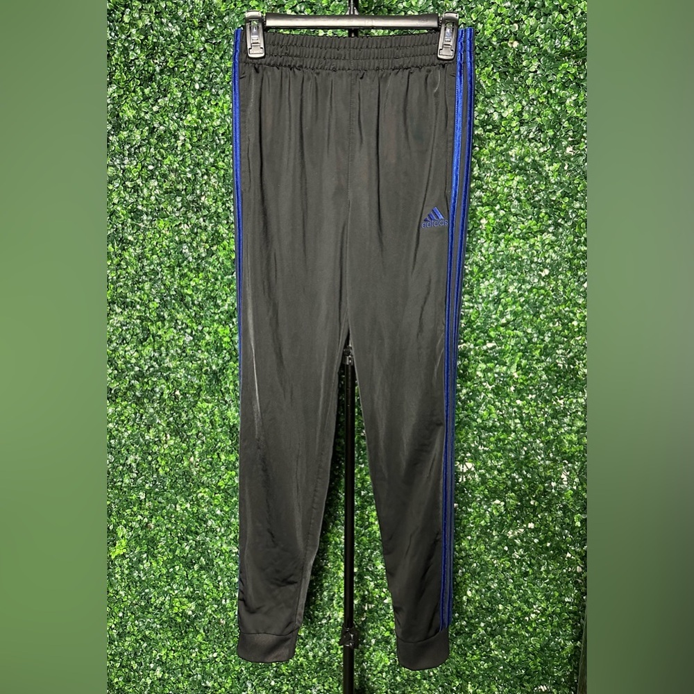 Adidas Boys 3-Stripe‎ Jogger Pants in Black with Blue Stripes